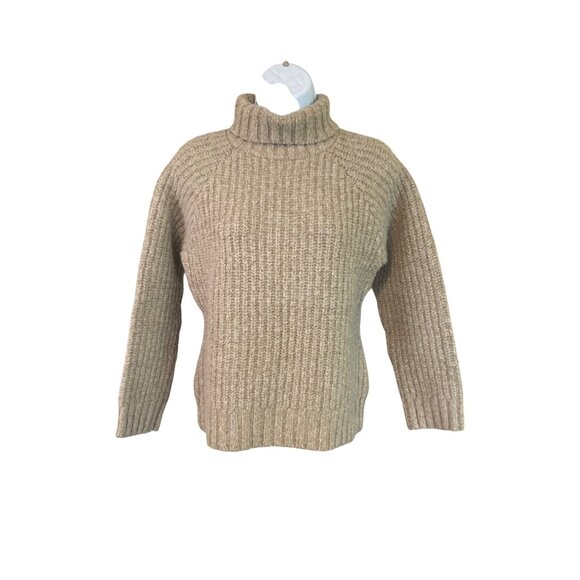 Old Navy XL Beige Wool Blend Ribbed Knit Turtleneck Sweater Chunky Cozy 90s Y2K - Picture 2 of 7